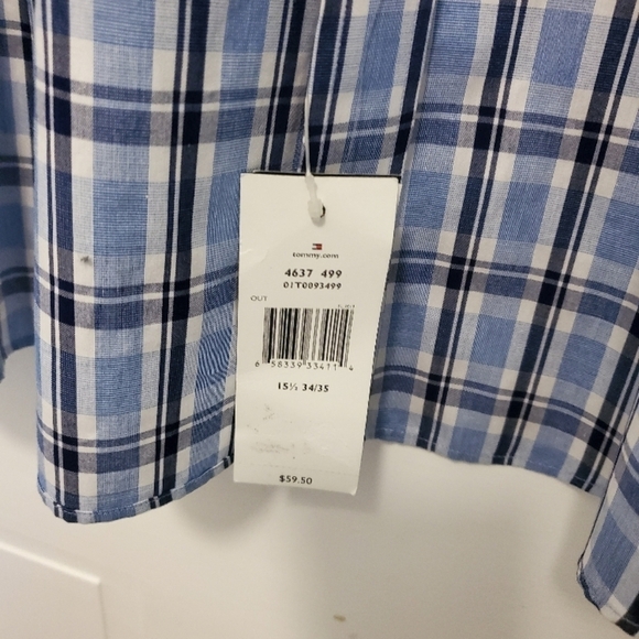 NWT Tommy Hilfiger Blue & White Plaid Button Front Shirt Size 151/2-34/35 new - Picture 3 of 6